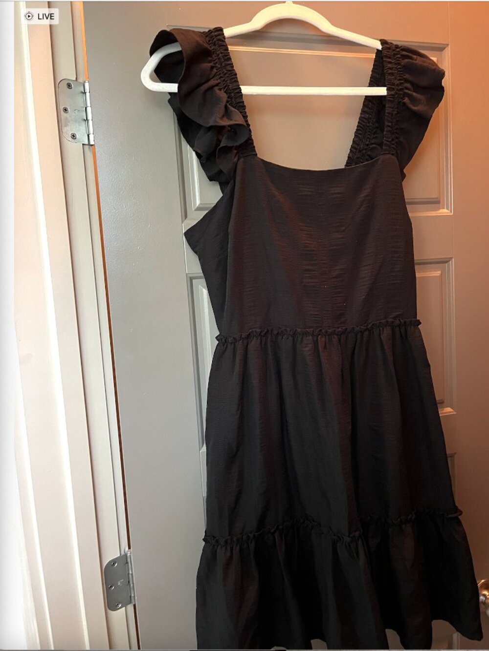 Greylin Black Ruffle-Sleeve Mini Dress